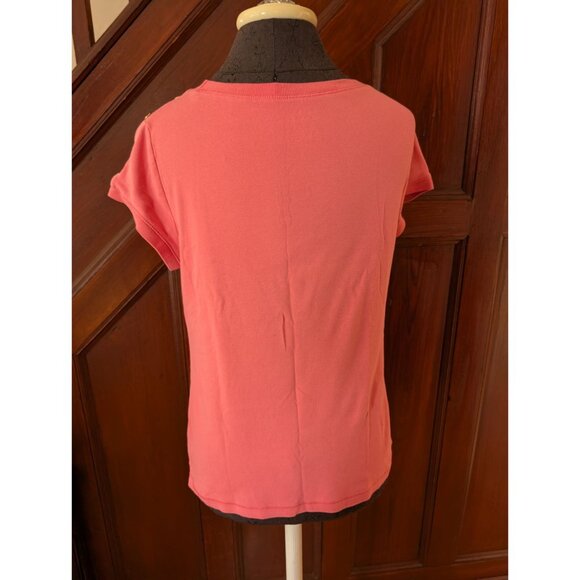 Talbots Pink Stretch Cotton Tee With Button-Detail Shoulders Womens Size M - Picture 3 of 4